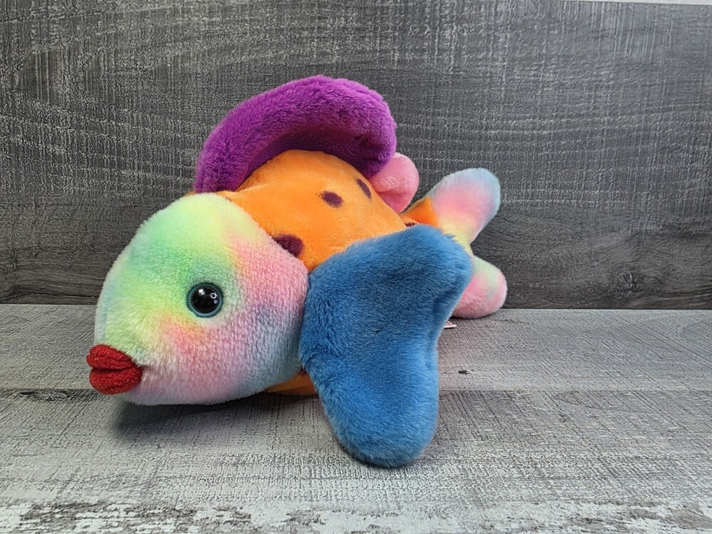 Vtg 1999 TY Beanie Buddy Lips 13” Rainbow Fish Plush Stuffed Animal Colorful g19